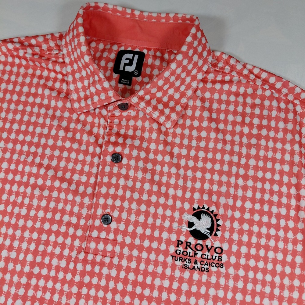 FootJoy Mens XL Provo Golf Club Turks & Caicos Polo Shirt Orange White Pattern